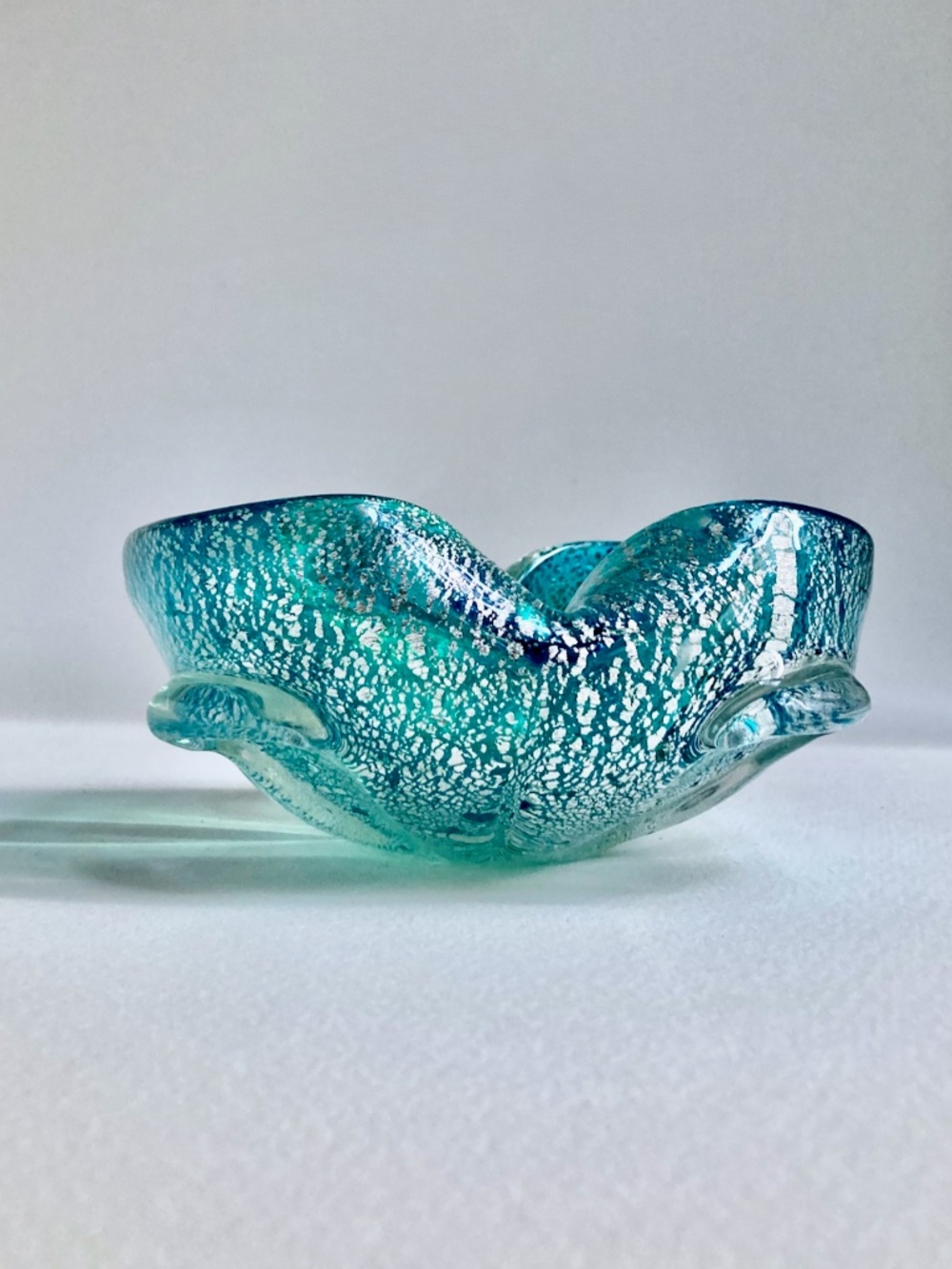 Seguso Murano Attributed Turquoise & Silver Averturine Dish